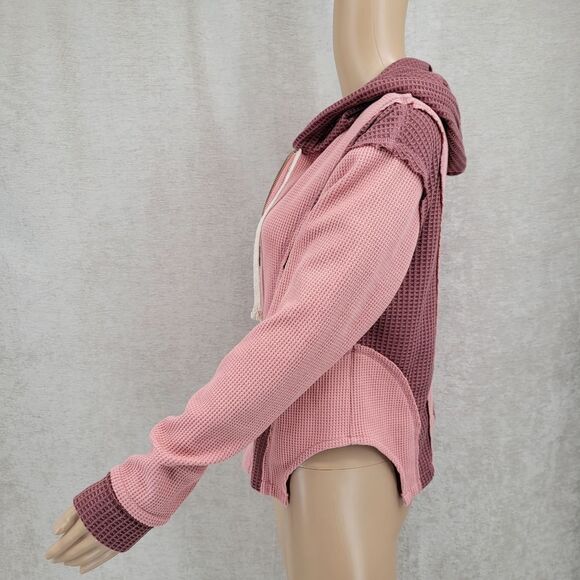POL Pink and Mauve Waffle Knit Full Zip Hooded Jacket Sweatshirt Women's Small - Picture 4 of 12